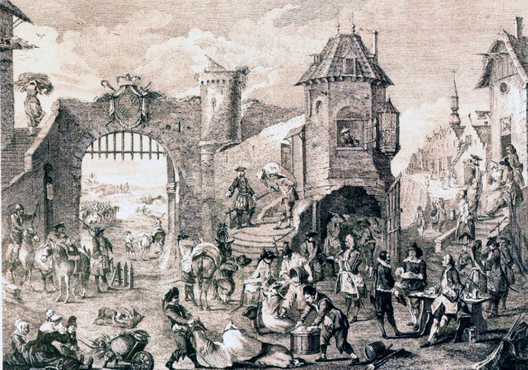 Раздача сухого фуража войскам королевского двора в большом немецком городе, 1741 год. Раздача сухого фуража войскам королевского двора в большом немецком городе