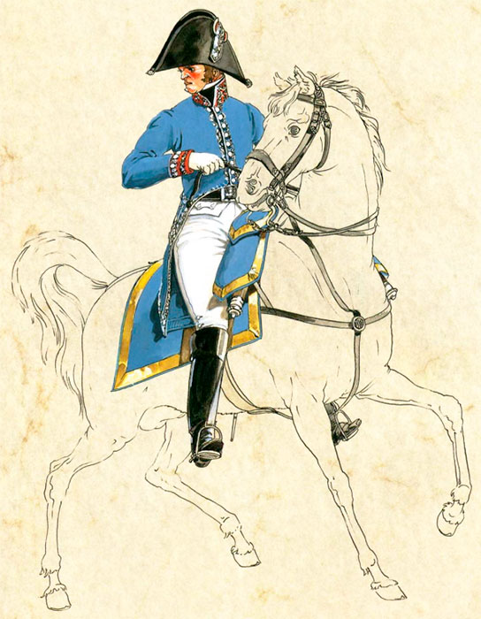 Французский главный военный комиссар в полной форме для верховой езды. Французский главный военный комиссар