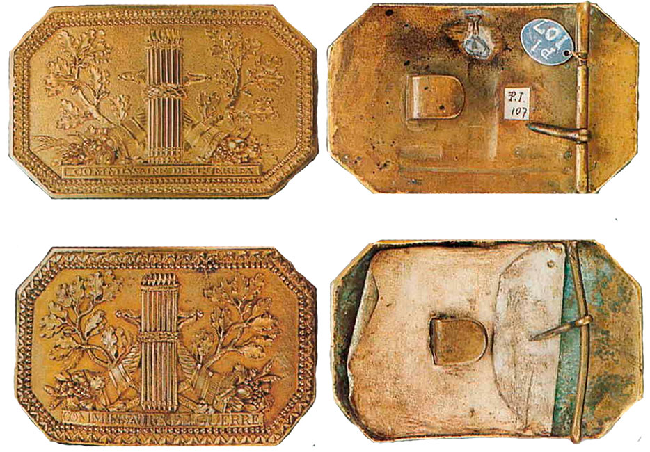 Два варианта пряжки поясного ремня французских военных комиссаров, образец 1798 года Два варианта пряжки поясного ремня французских военных комиссаров